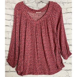 ces femme Pink Gray White Floral Small Oversized Pullover